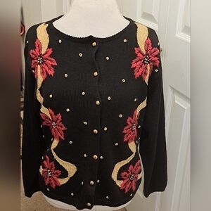 Holiday Poinsettia Button Up Cardigan  Size M